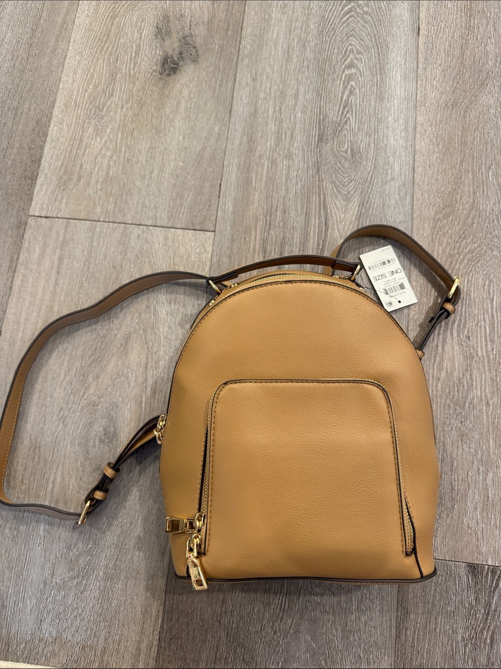 INC International Concepts Tan Mini Backpack with Gold Hardware